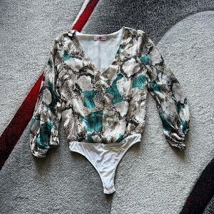Buddy Love Jackie Metallic Snake Print Long Sleeve Bodysuit